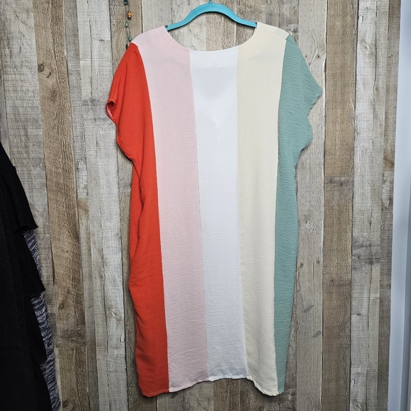 Reb In J Colorblock Pullover Shift Midi Dress Short Sleeve V-Neck Size Large - Picture 4 of 8